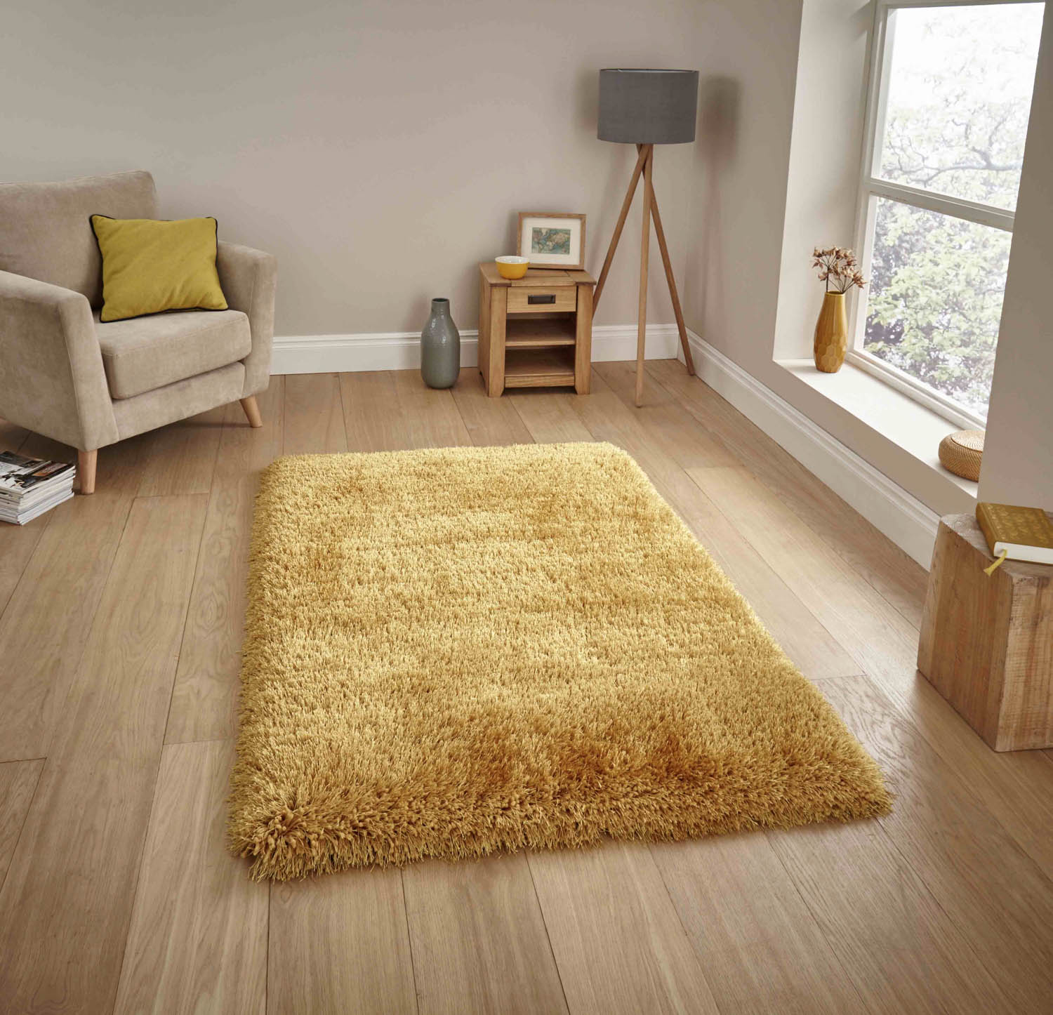 Montana Yellow Luxury Shaggy Rug