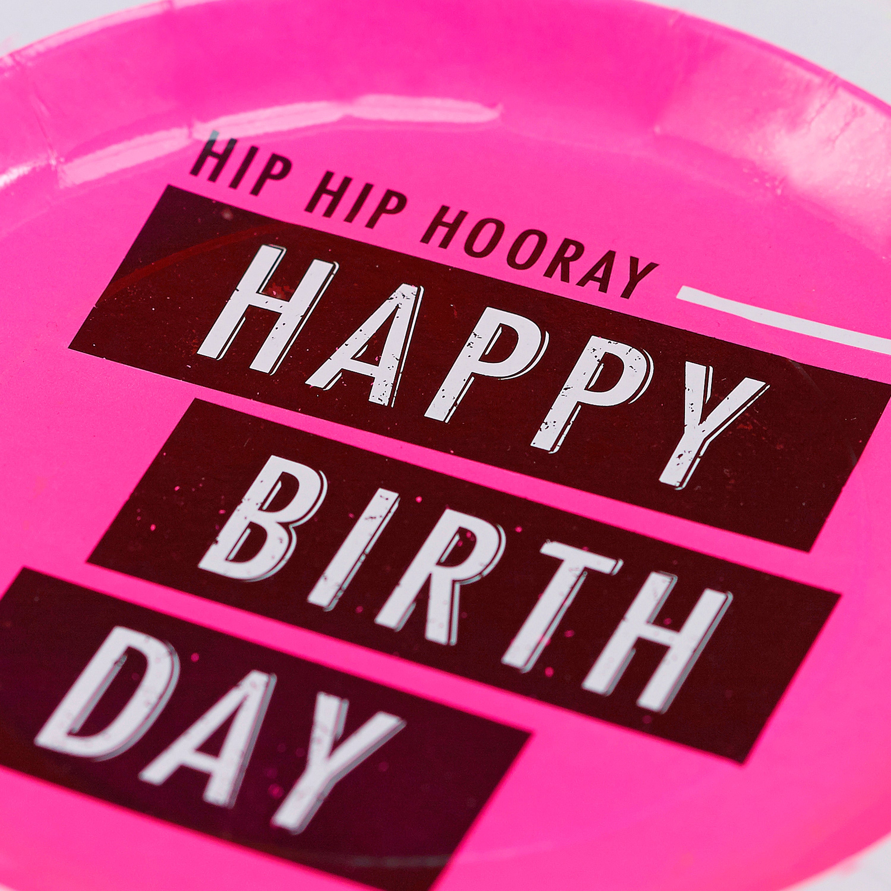 Happy Birthday Pink Paper Plates - Neon Birthday