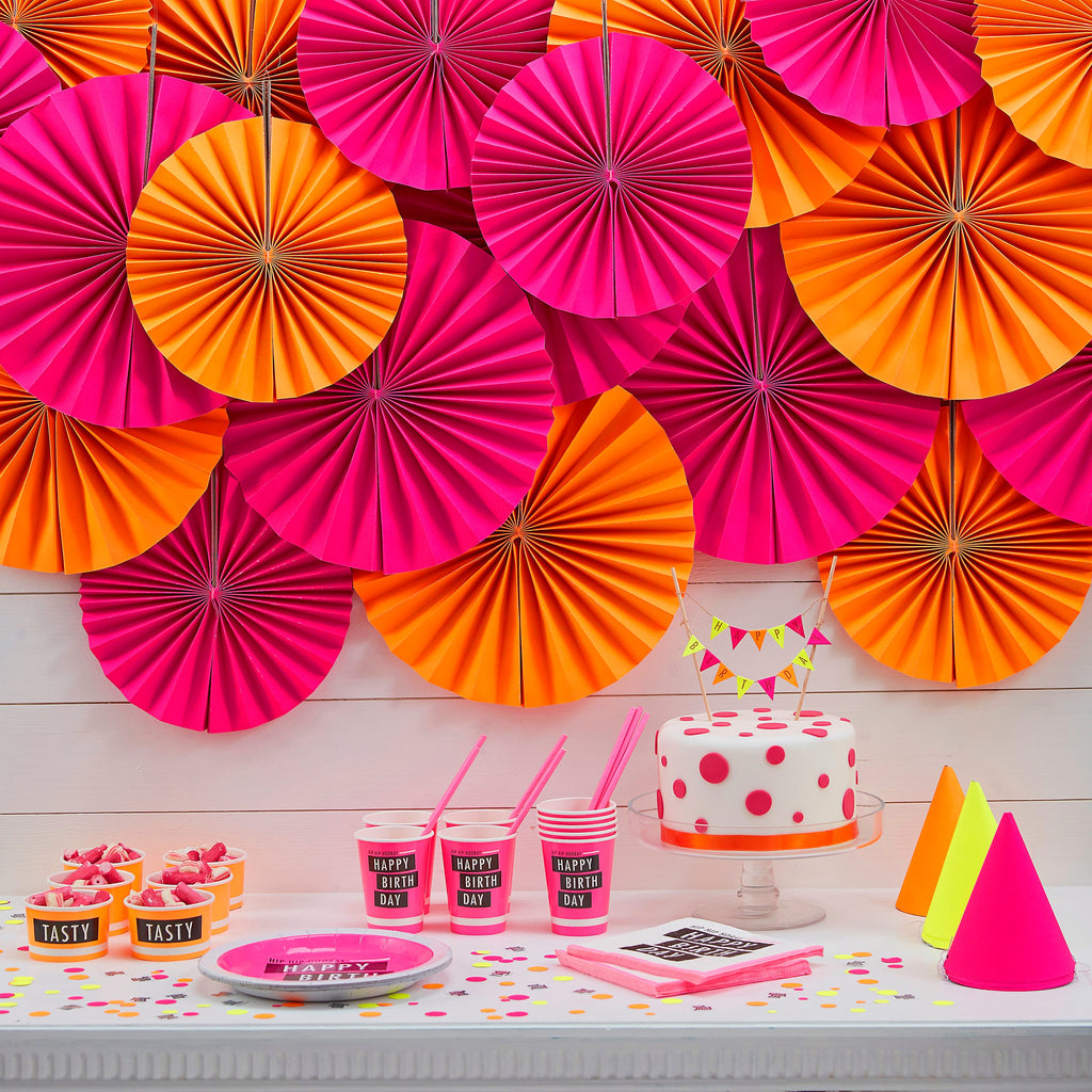 Happy Birthday Pink Paper Plates - Neon Birthday