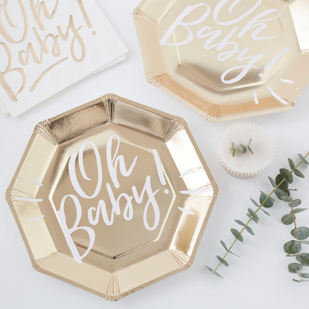 Oh Baby! Gold Foiled Paper Plates- 10 Inner Pack
