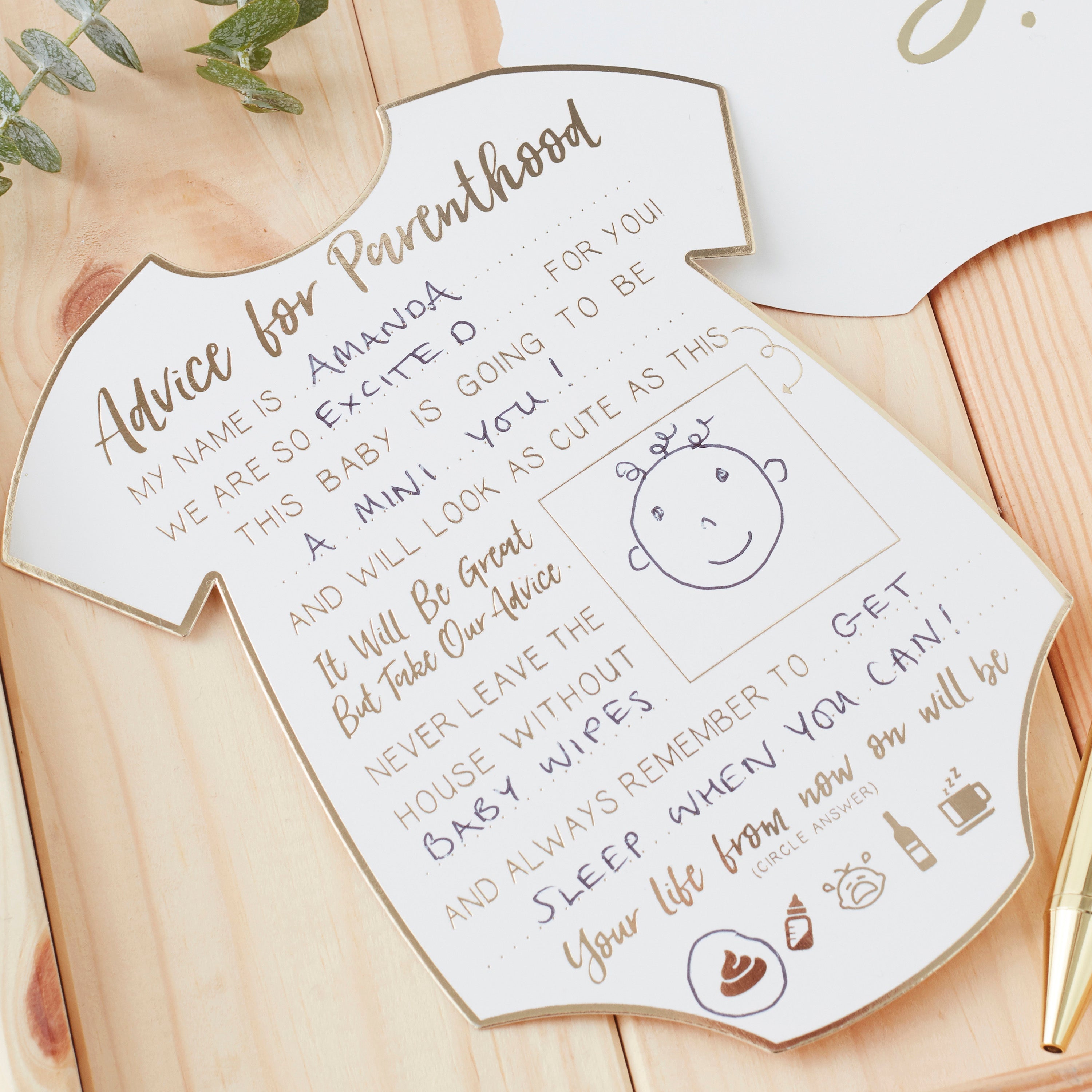 Gold Foiled Baby Shower Prediction Game Cards