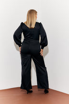 Twist Front Detail Wide Leg Satin Jumpsuit