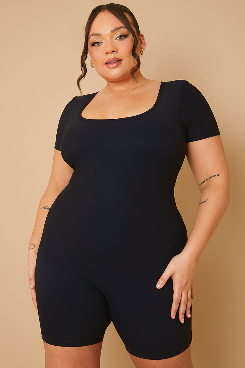 Built-In Bra Short Sleeve Sculpt and Control Short Unitard