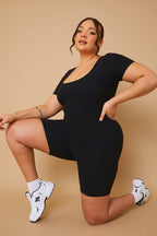 Built-In Bra Short Sleeve Sculpt and Control Short Unitard
