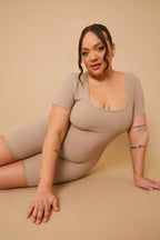 Built-In Bra Short Sleeve Sculpt and Control Short Unitard