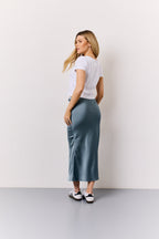 Petrol Blue Satin Midaxi Skirt