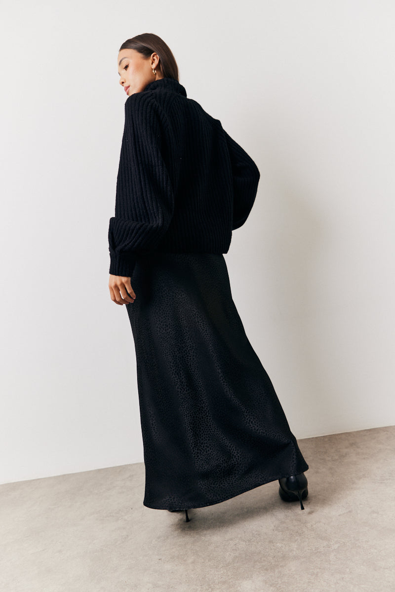Black Jacquard Printed Slip Skirt