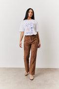 Tan Faux Suede Straight Leg Trouser