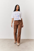 Tan Faux Suede Straight Leg Trouser
