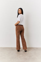 Tan Faux Suede Straight Leg Trouser