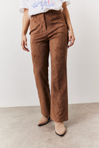 Tan Faux Suede Straight Leg Trouser