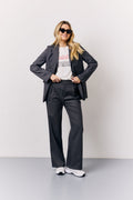 Grey Pinstripe Wide Leg Tailored Trouser