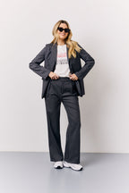 Grey Pinstripe Wide Leg Tailored Trouser