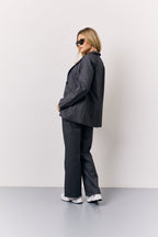 Grey Pinstripe Wide Leg Tailored Trouser