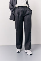 Grey Pinstripe Wide Leg Tailored Trouser