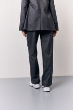 Grey Pinstripe Wide Leg Tailored Trouser