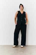 Elasticated Mid Rise Wide Leg Trouser