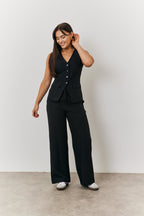 Elasticated Mid Rise Wide Leg Trouser