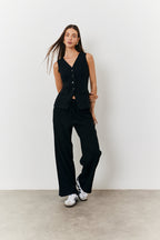 Elasticated Mid Rise Wide Leg Trouser