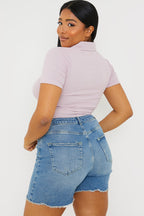 Mid Wash Ripped Denim Shorts