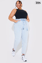 Light Wash Paperbag Tie Waist Jeans