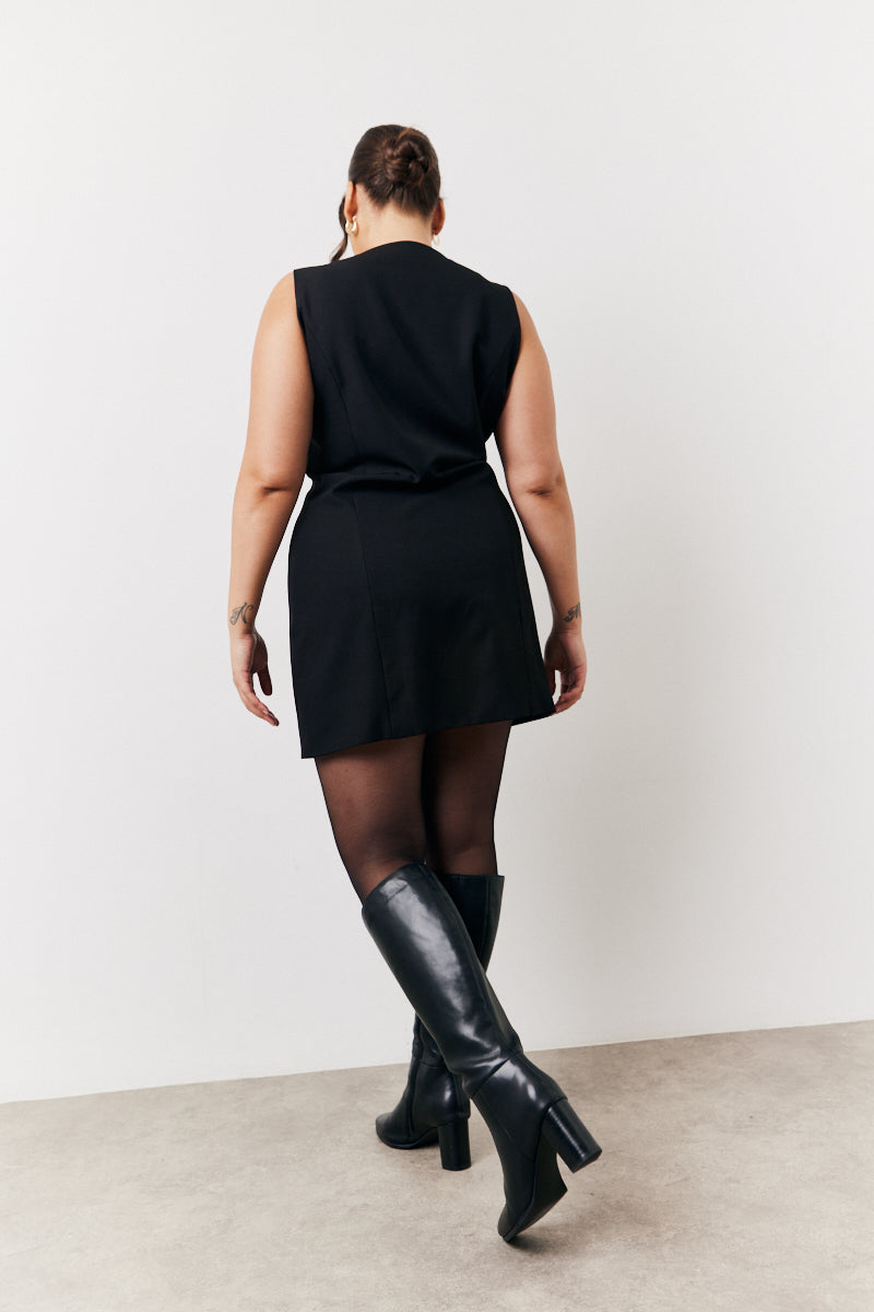 Black Tailored Button Through Mini Dress
