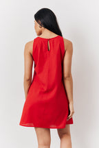 Red Linen A-Line Mini Dress