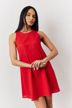 Red Linen A-Line Mini Dress
