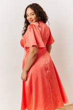 Coral Satin Flutter Sleeve Midaxi Slip Dress