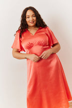 Coral Satin Flutter Sleeve Midaxi Slip Dress