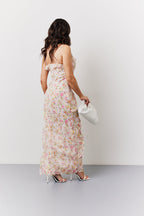 Pink Floral Frill Detail Maxi Dress