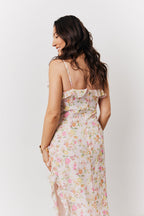 Pink Floral Frill Detail Maxi Dress