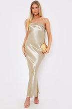 Liquid Satin Bandeau Cut Out Back Maxi Dress