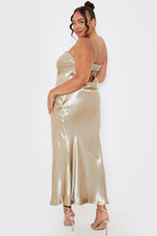 Liquid Satin Bandeau Cut Out Back Maxi Dress