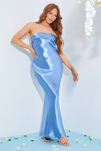 Satin Bandeau Cowl Back Cut Out Maxi Dress