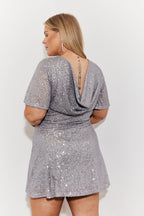 Flutter Sleeve Cowl Back Sequin Mini Dress