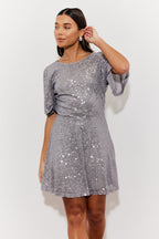 Flutter Sleeve Cowl Back Sequin Mini Dress