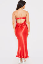 Liquid Satin Bandeau Cut Out Back Maxi Dress