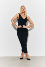 Magic Sculpting Plunge Neck Ruched Detail Midaxi Dress