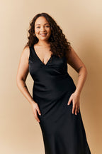 Black Satin Twist Back Maxi Dress