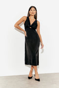Lace Trim Satin Midi Dress