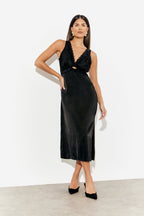 Lace Trim Satin Midi Dress