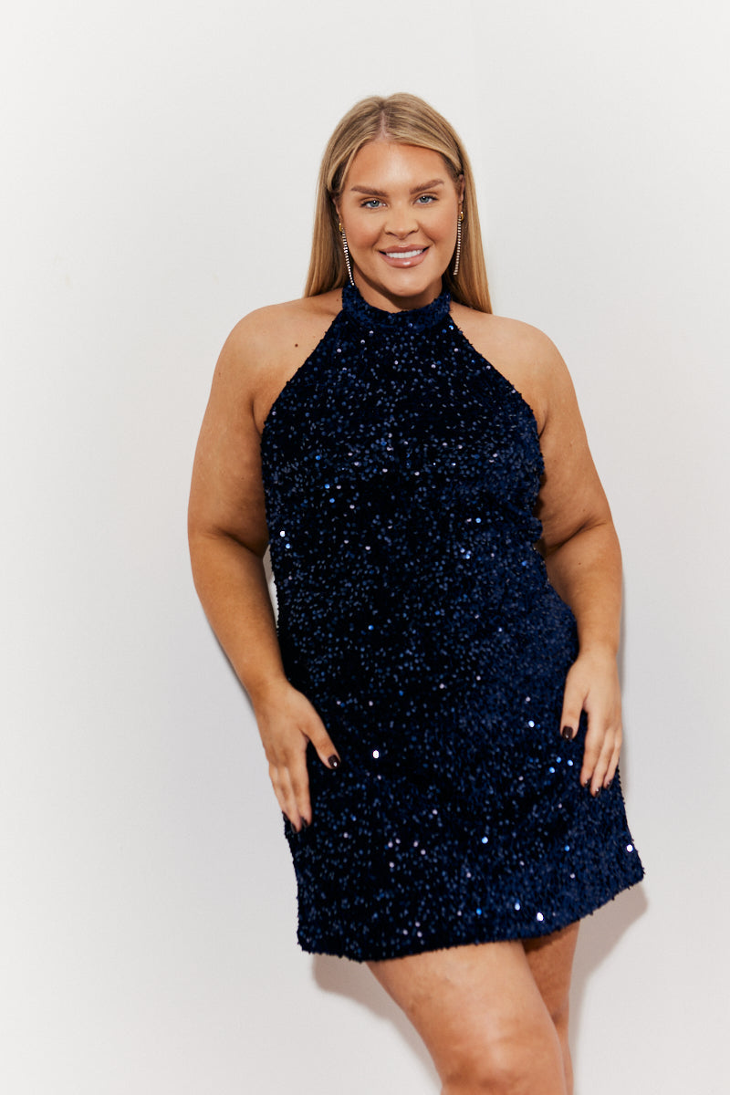 Velvet Sequin Tie Back Detail Mini Dress
