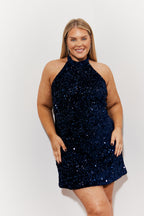 Velvet Sequin Tie Back Detail Mini Dress