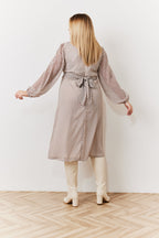 Cream Geometric Print Chiffon Balloon Sleeve Wrap Midi Dress