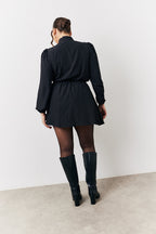 Black and White Polka Dot Mini Dress with Tie Neck