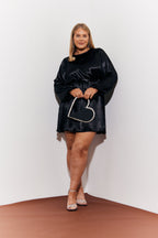Satin Balloon Sleeve Belted Mini Dress