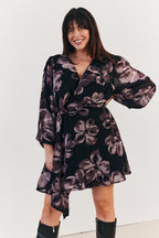 Floral Wrap Front Detail Skater Dress