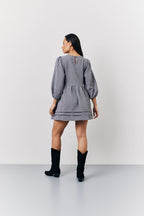 Black Gingham Mini Smock Dress