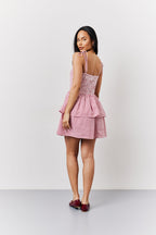 Red Seersucker Gingham Shirred Mini Dress